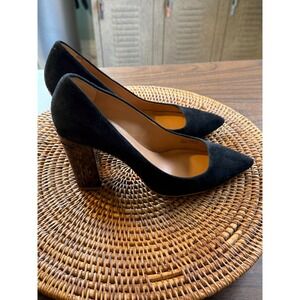 J.Crew Black Suede Pointed Toe Tortoiseshell Block Heel Pumps B8909 Womens 8.5